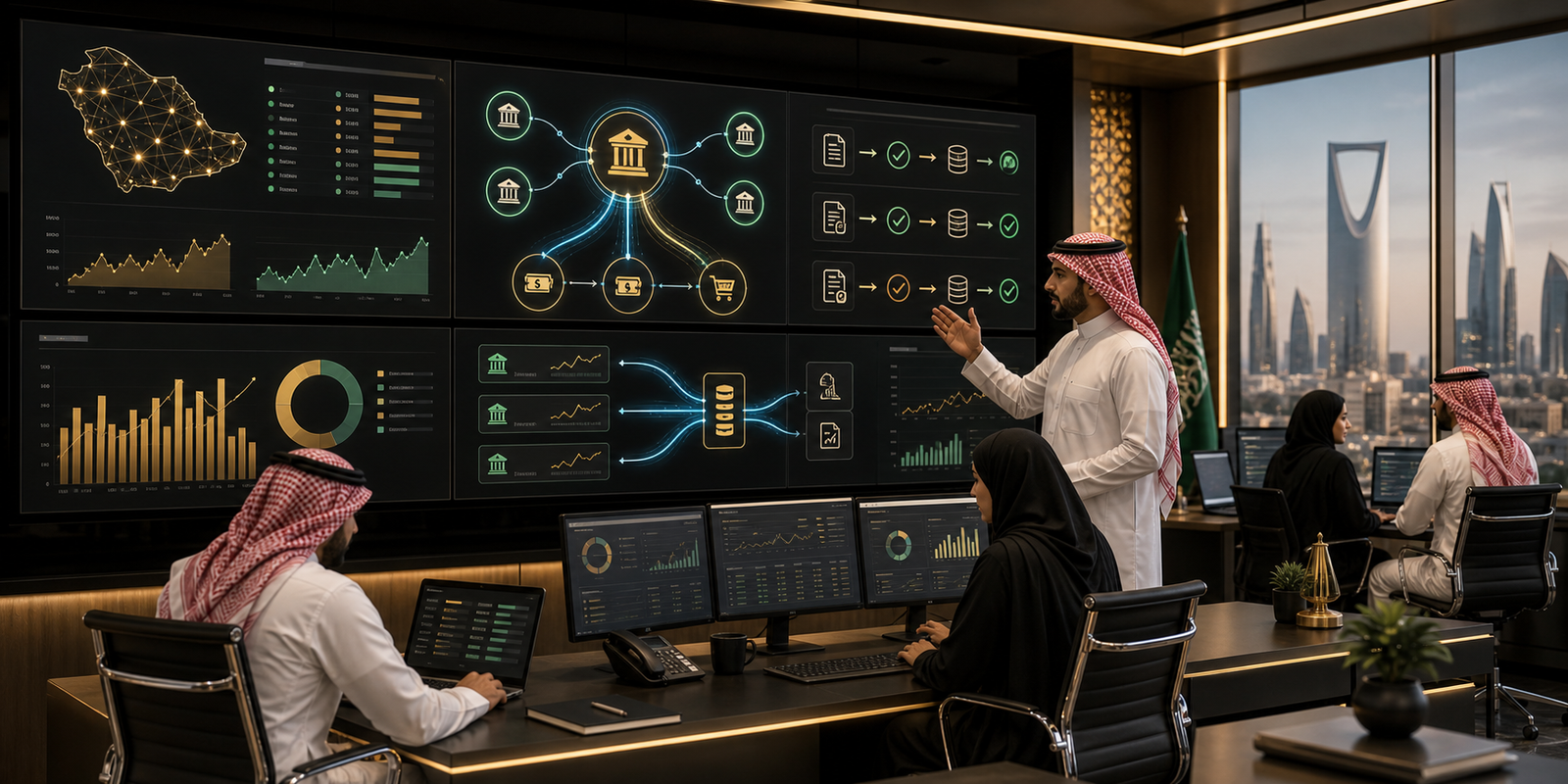 Enterprise finance team using open banking dashboards